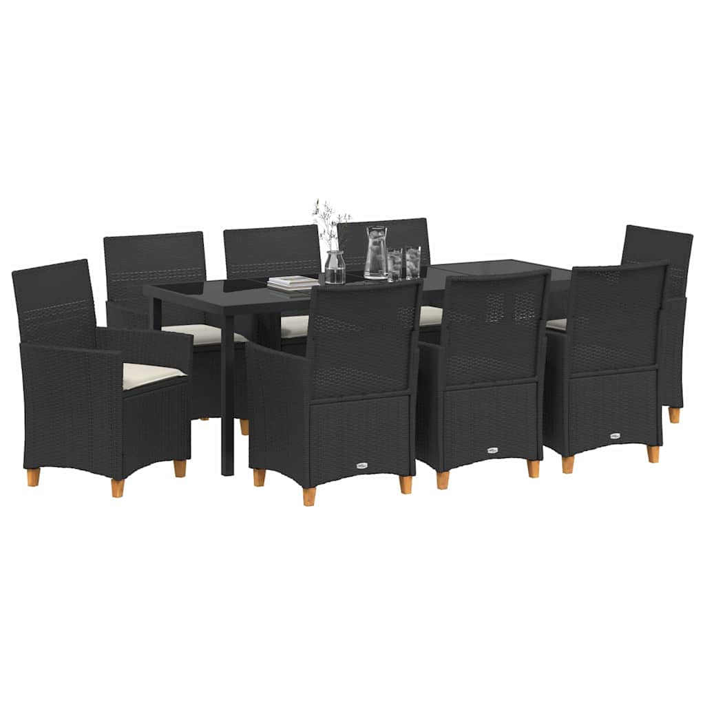 Tuin eettafelset 9 pcs Zwart poly rattan