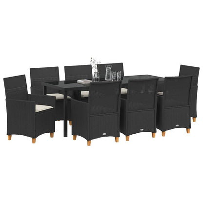 Tuin eettafelset 9 pcs Zwart poly rattan