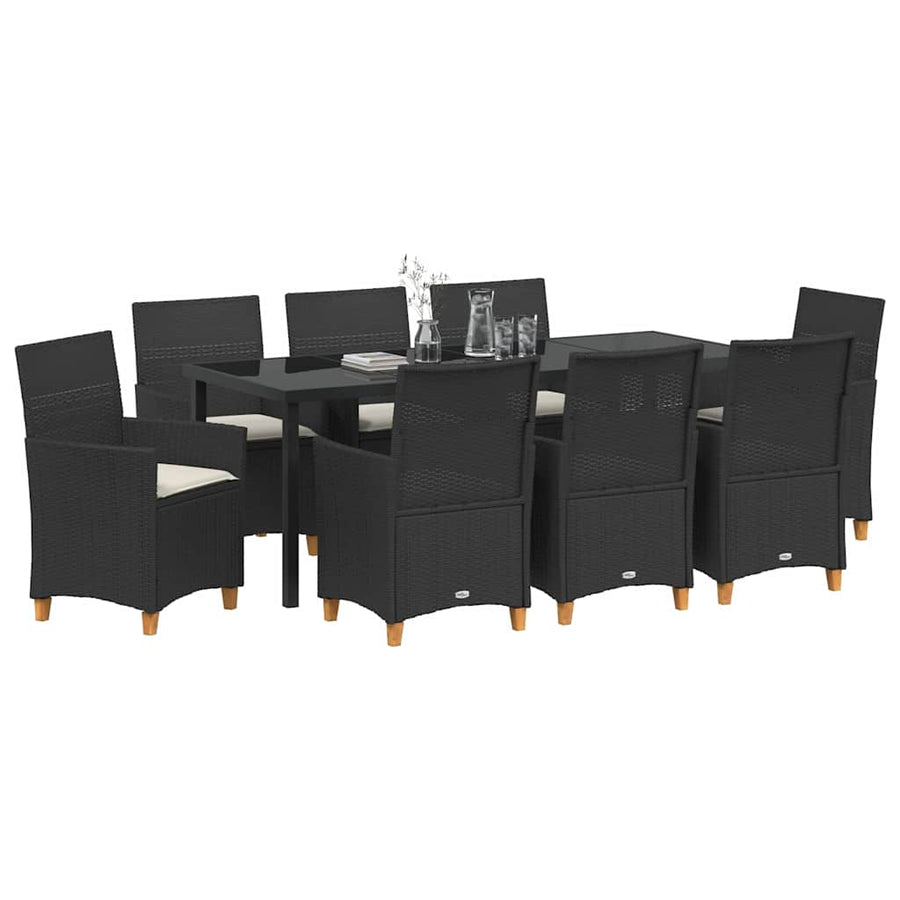 Tuin eettafelset 9 pcs Zwart poly rattan