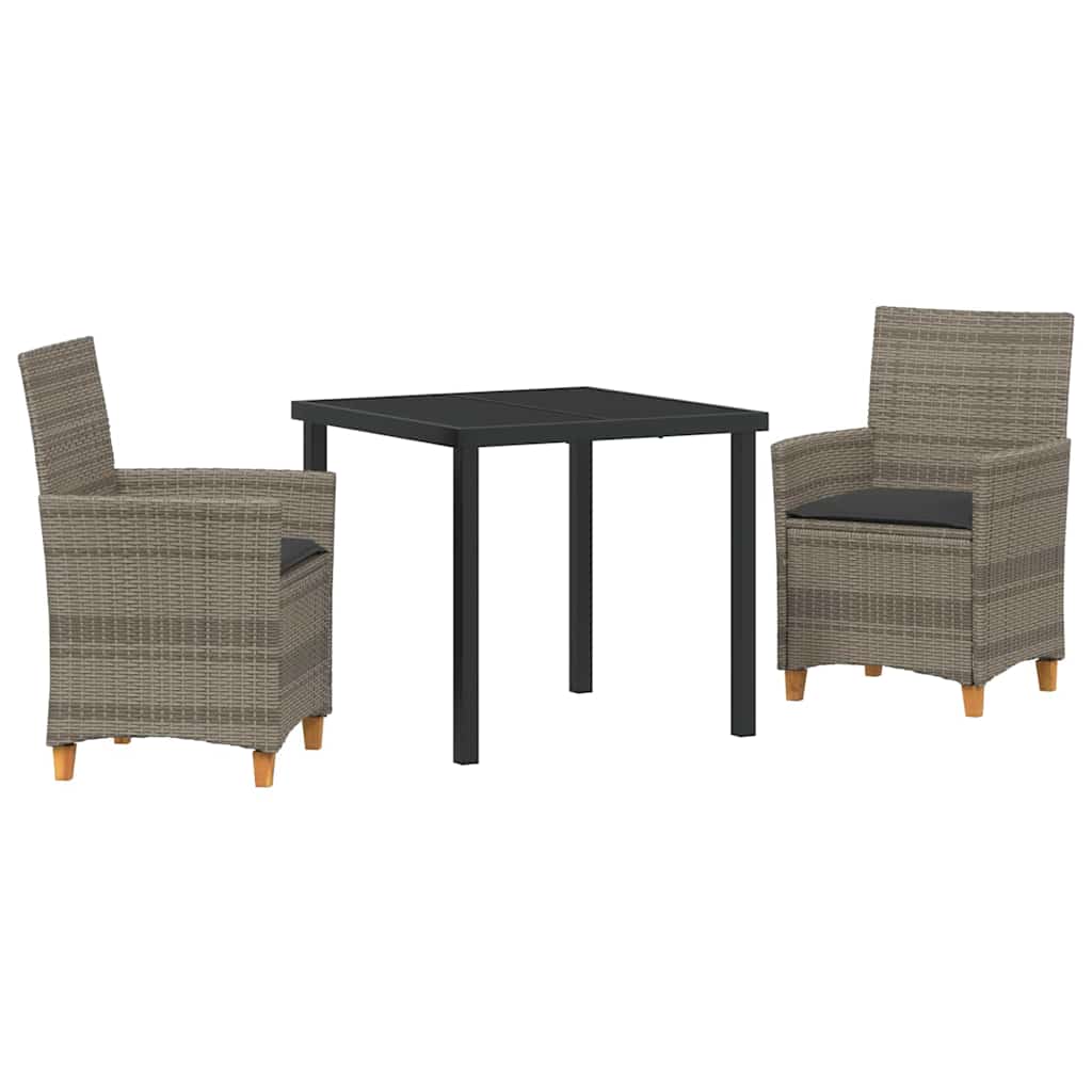 Tuin eettafelset 3 pcs Grijs poly rattan