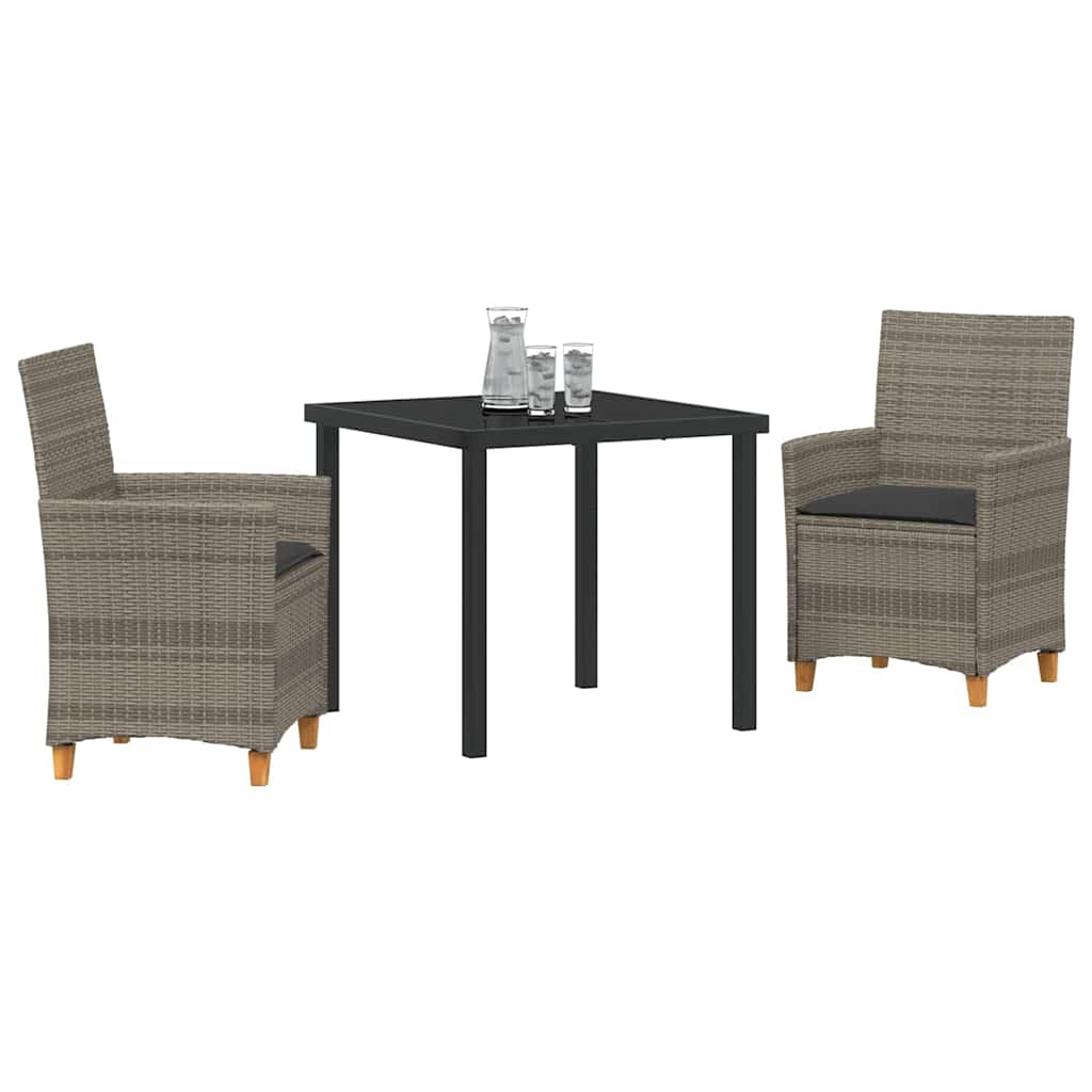 Tuin eettafelset 3 pcs Grijs poly rattan