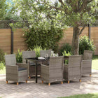 Tuin eettafelset 7-delig poly rattan grijs