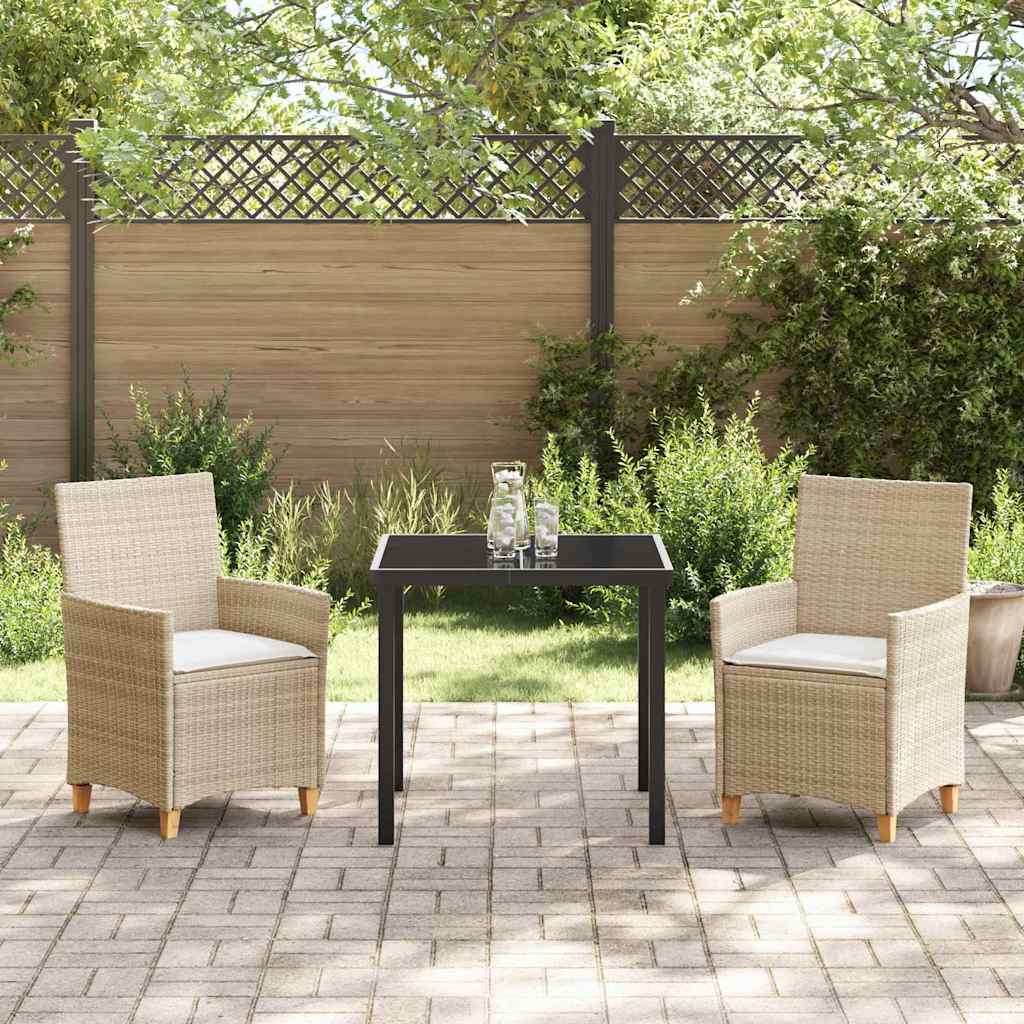 Tuin eettafelset 3 pcs Beige poly rattan