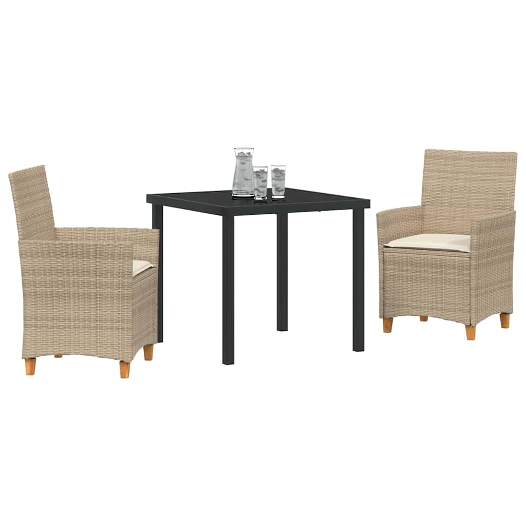Tuin eettafelset 3 pcs Beige poly rattan