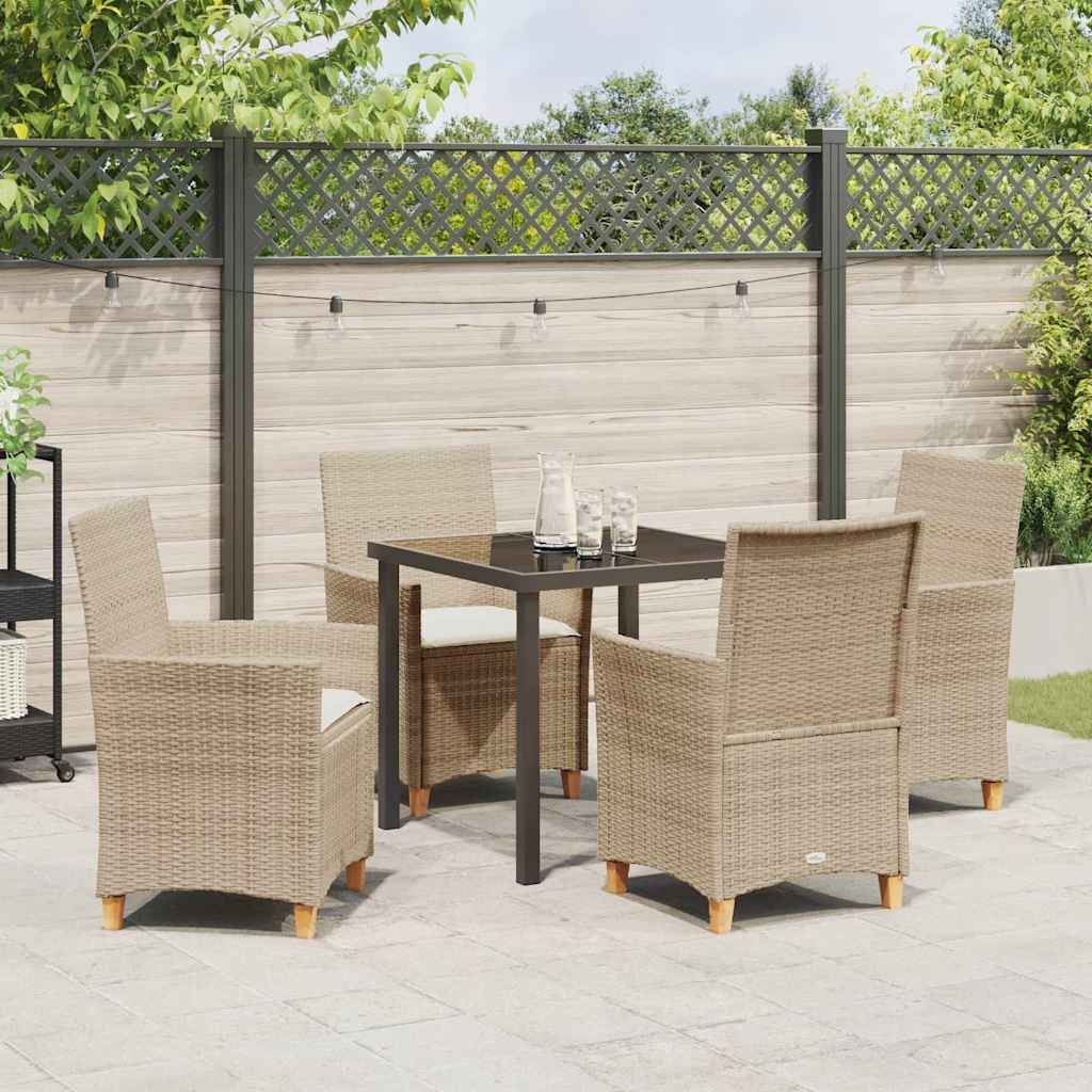 Tuin eettafelset 5 pcs Beige poly rattan
