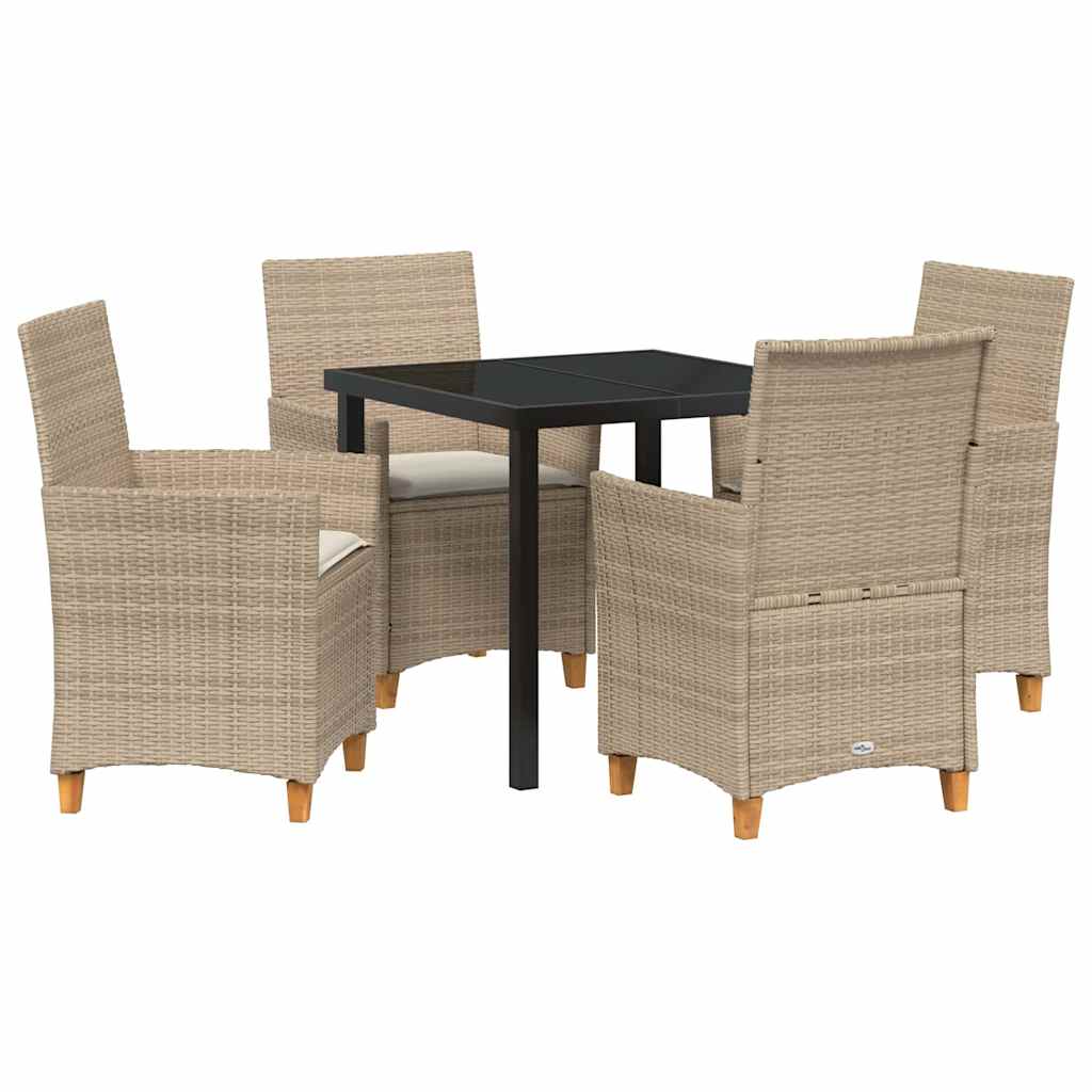 Tuin eettafelset 5 pcs Beige poly rattan