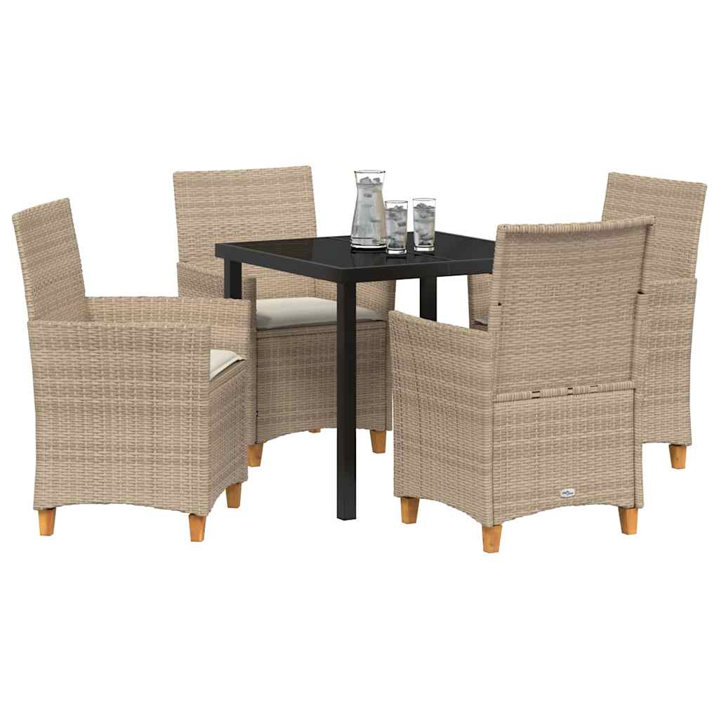 Tuin eettafelset 5 pcs Beige poly rattan