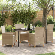 Tuin eettafelset 4 personen poly rattan beige