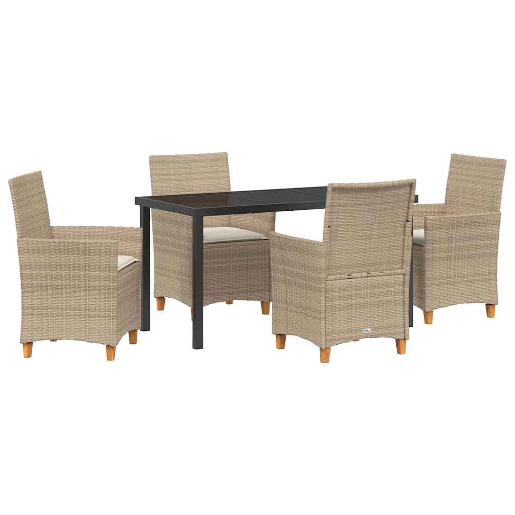 Tuin eettafelset 5 pcs Beige poly rattan