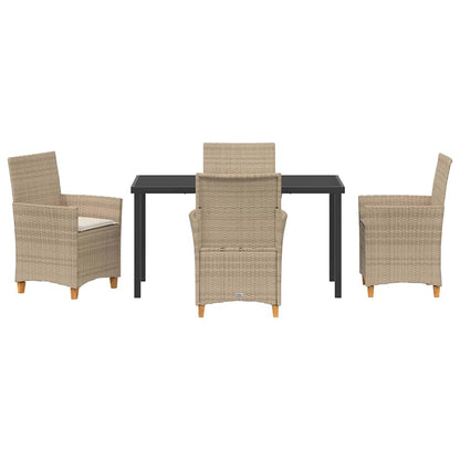 Tuin eettafelset 5 pcs Beige poly rattan