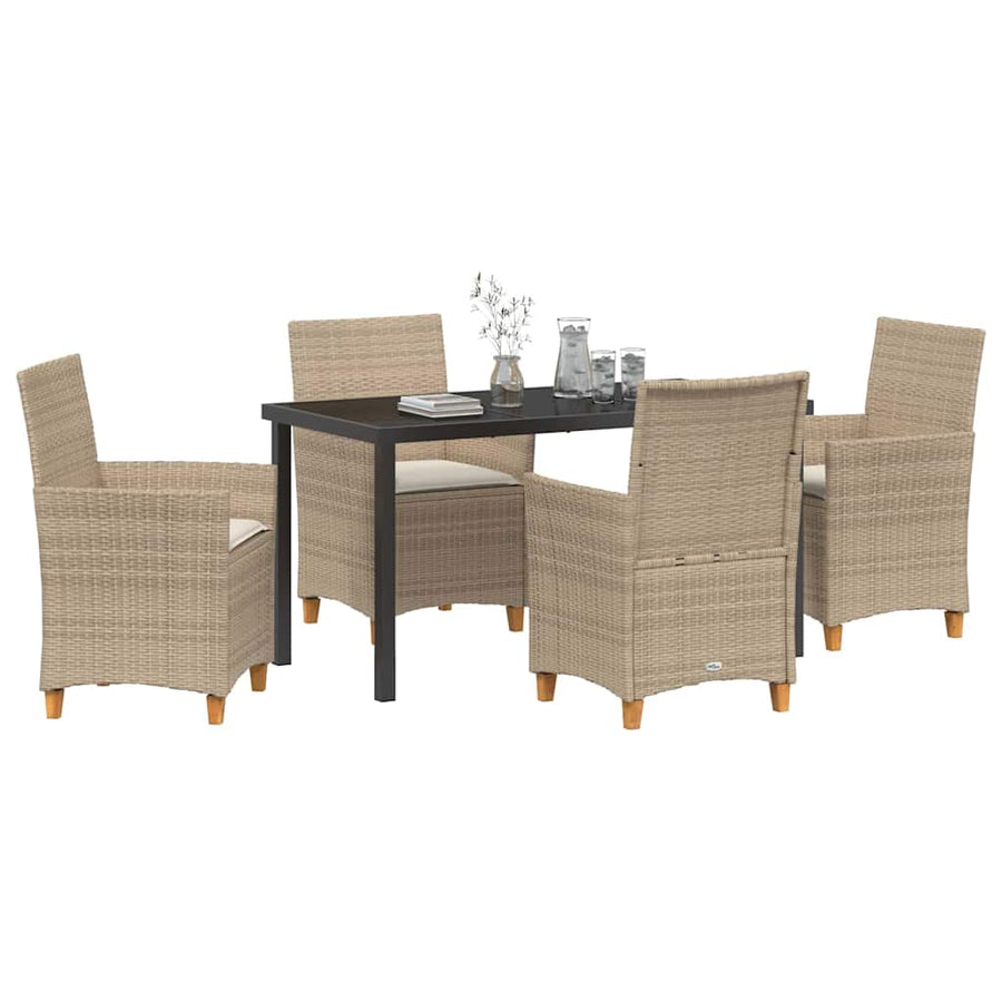 Tuin eettafelset 5 pcs Beige poly rattan