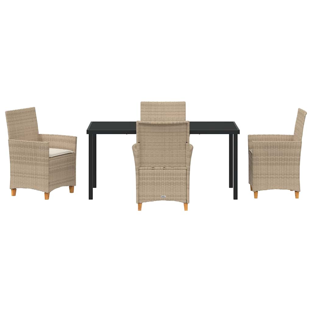 Tuin eettafelset 5 pcs Beige poly rattan