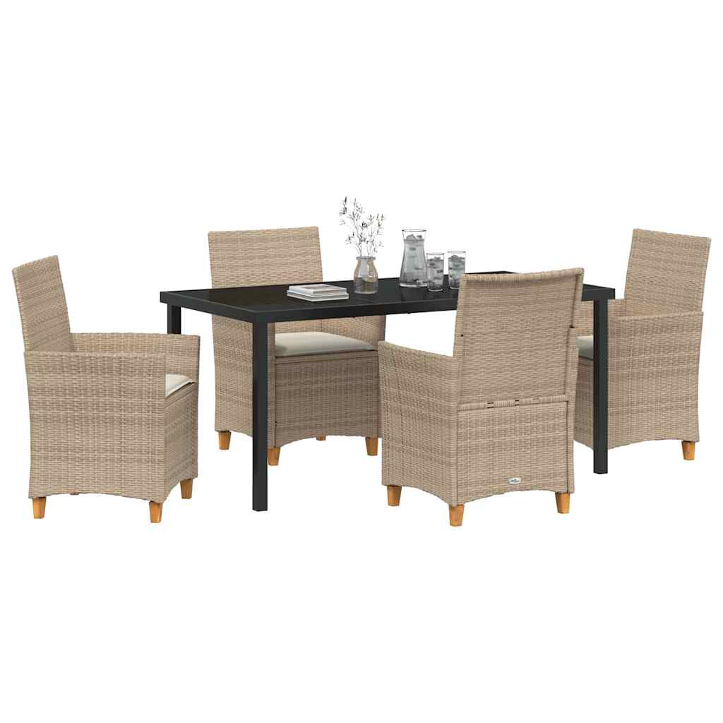 Tuin eettafelset 5 pcs Beige poly rattan