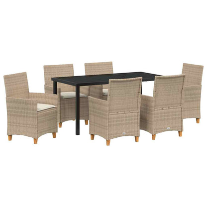 Tuin eettafelset 7 pcs Beige poly rattan