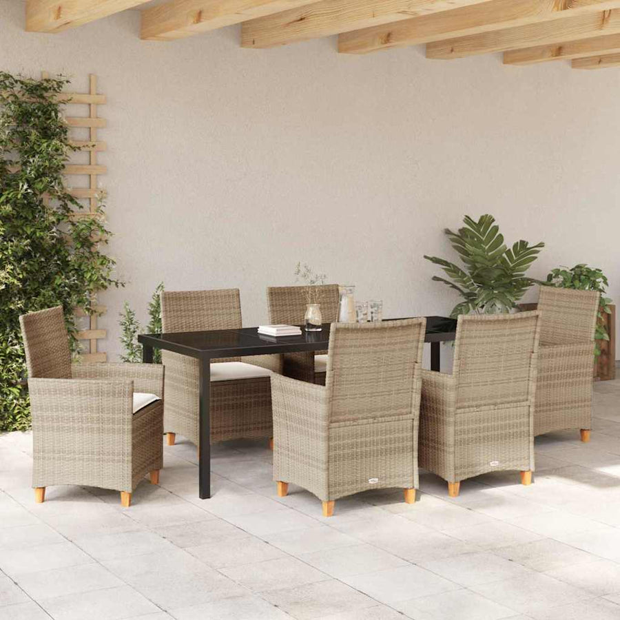 Tuin eettafelset 7 pcs Beige poly rattan
