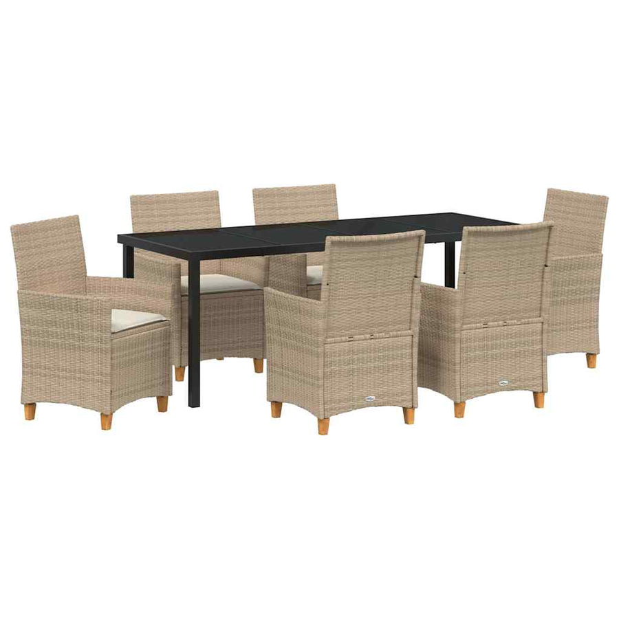 Tuin eettafelset 7 pcs Beige poly rattan