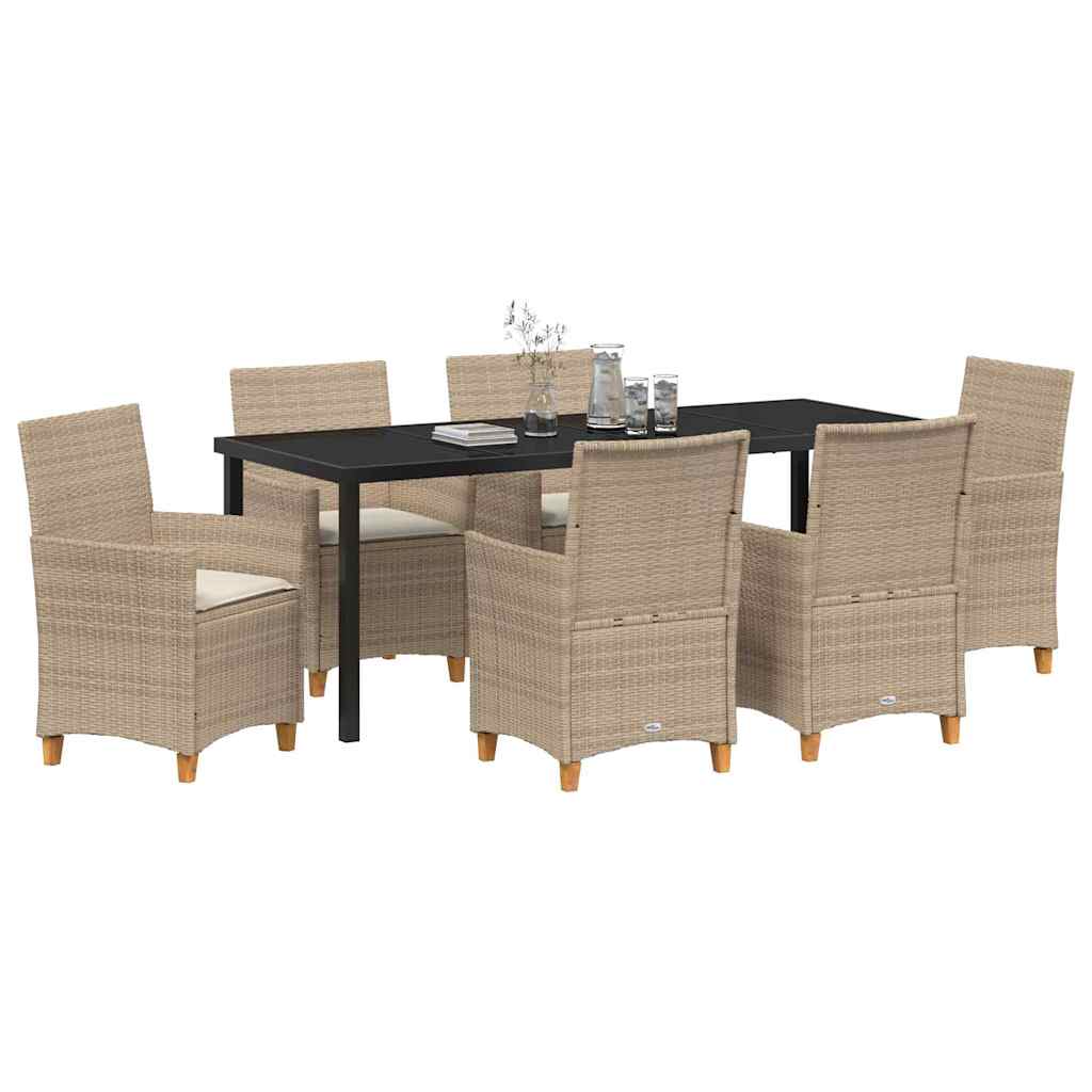 Tuin eettafelset 7 pcs Beige poly rattan