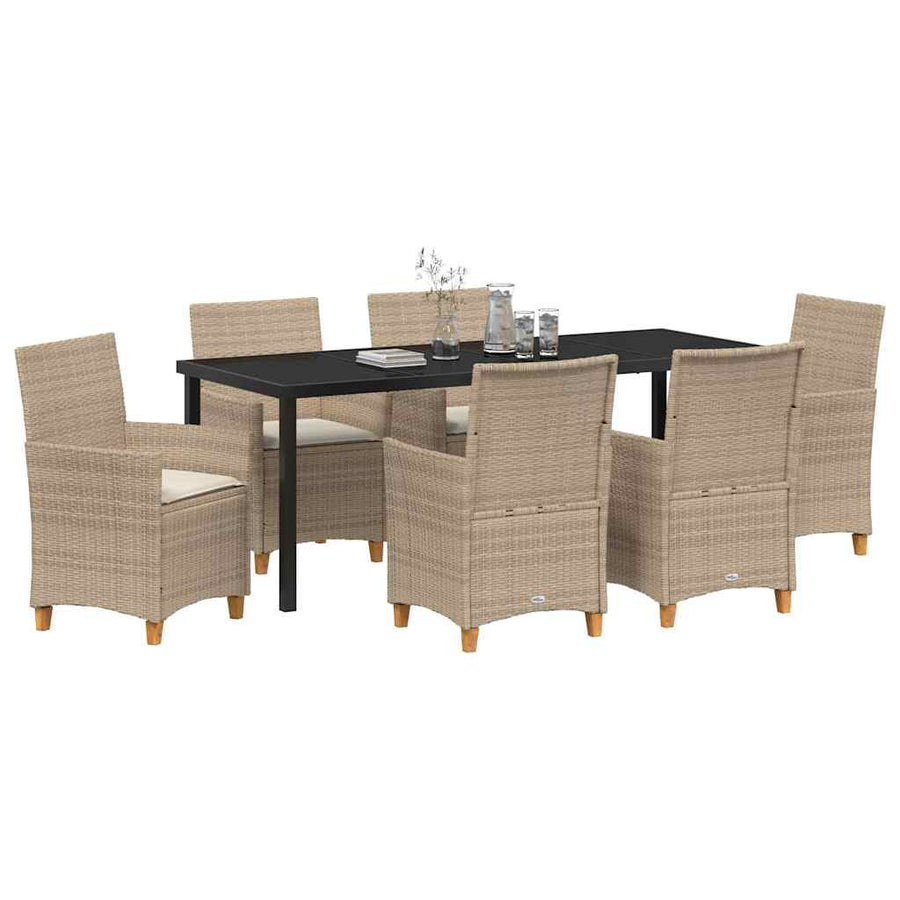 Tuin eettafelset 7 pcs Beige poly rattan