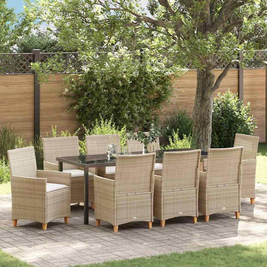 Tuin eettafelset 9 pcs Beige poly rattan