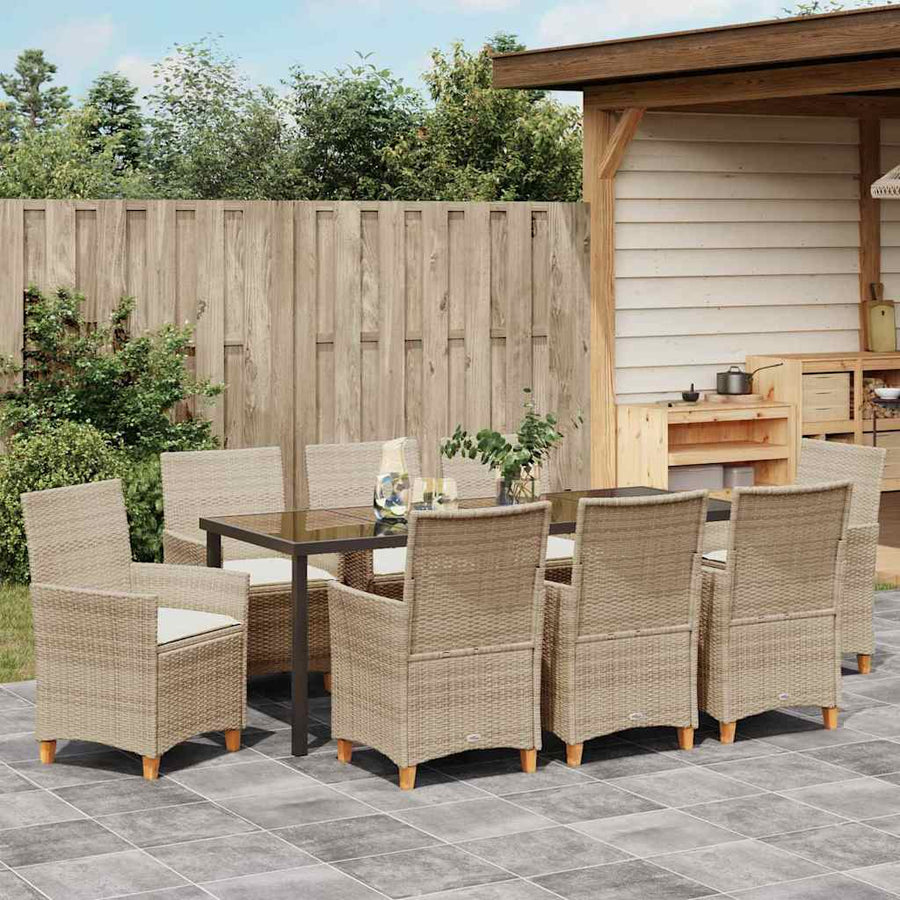 Tuin eettafelset 9 pcs Beige poly rattan