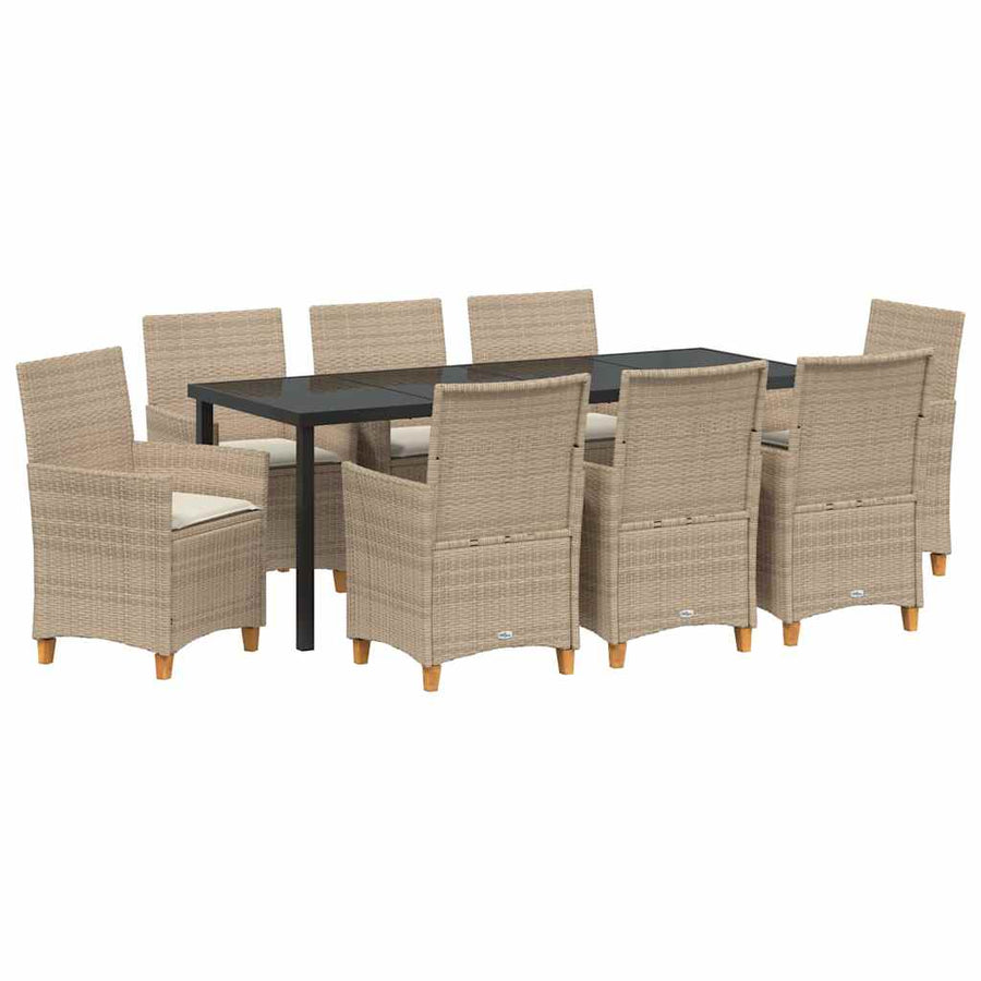 Tuin eettafelset 9 pcs Beige poly rattan