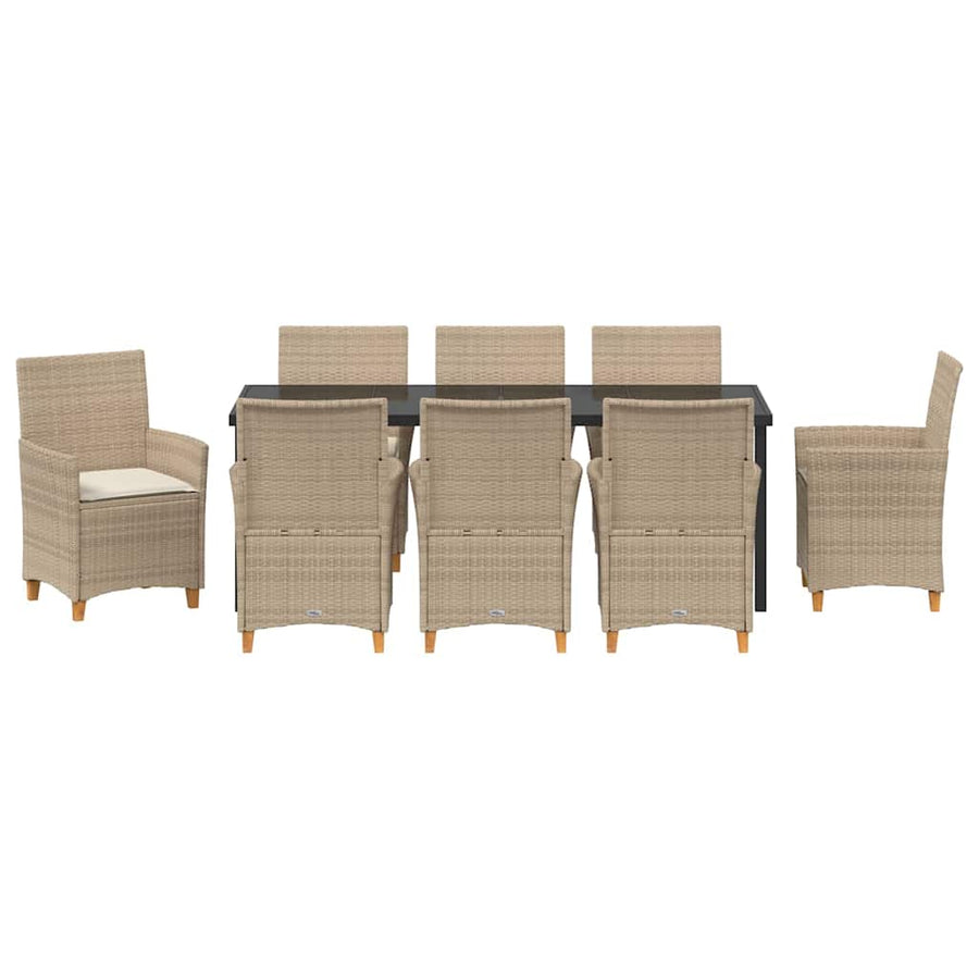 Tuin eettafelset 9 pcs Beige poly rattan