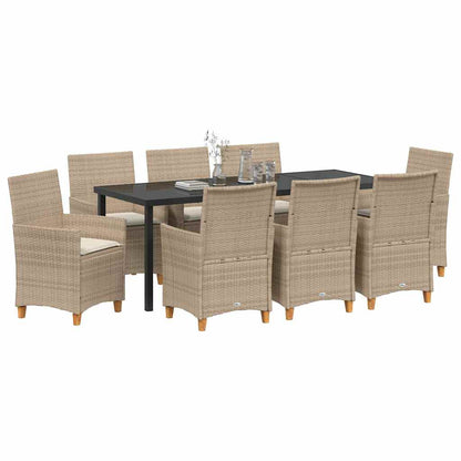 Tuin eettafelset 9 pcs Beige poly rattan
