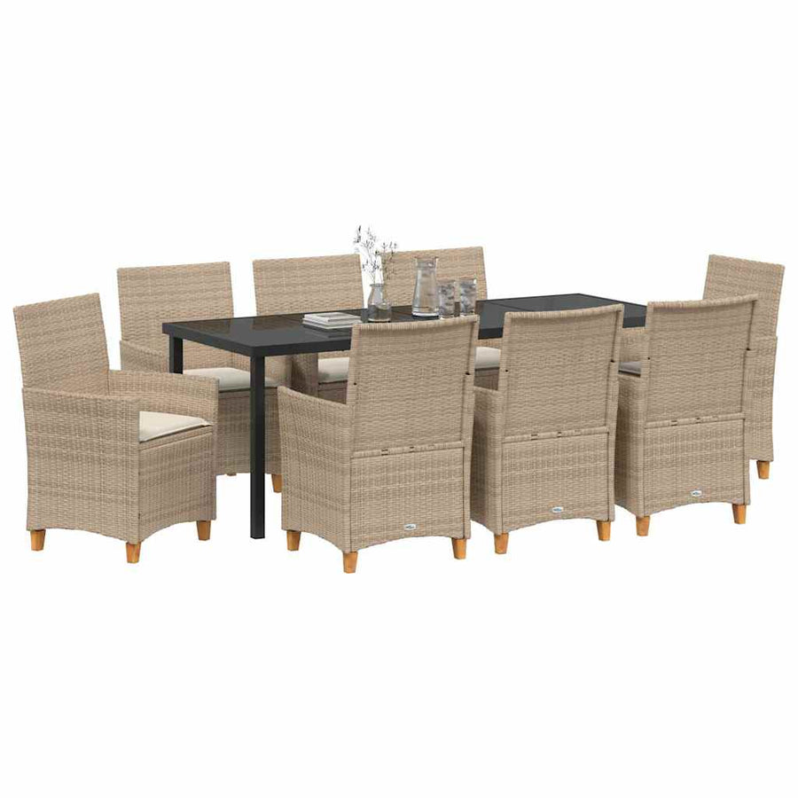 Tuin eettafelset 9 pcs Beige poly rattan