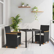 Eettafelset tuin 3-delig poly rattan zwart