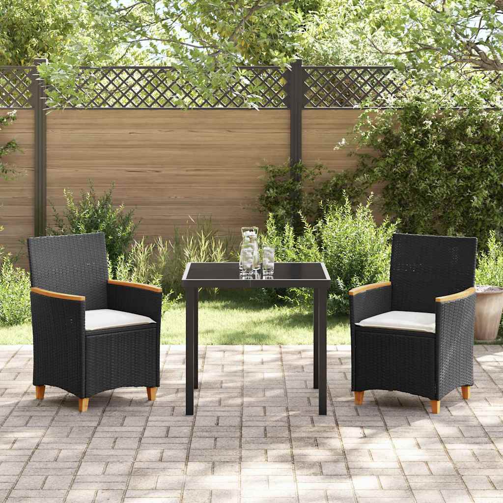 Tuin eettafelset 3 pcs Zwart poly rattan
