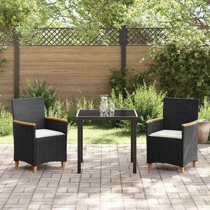 Tuin eettafelset 3 pcs Zwart poly rattan
