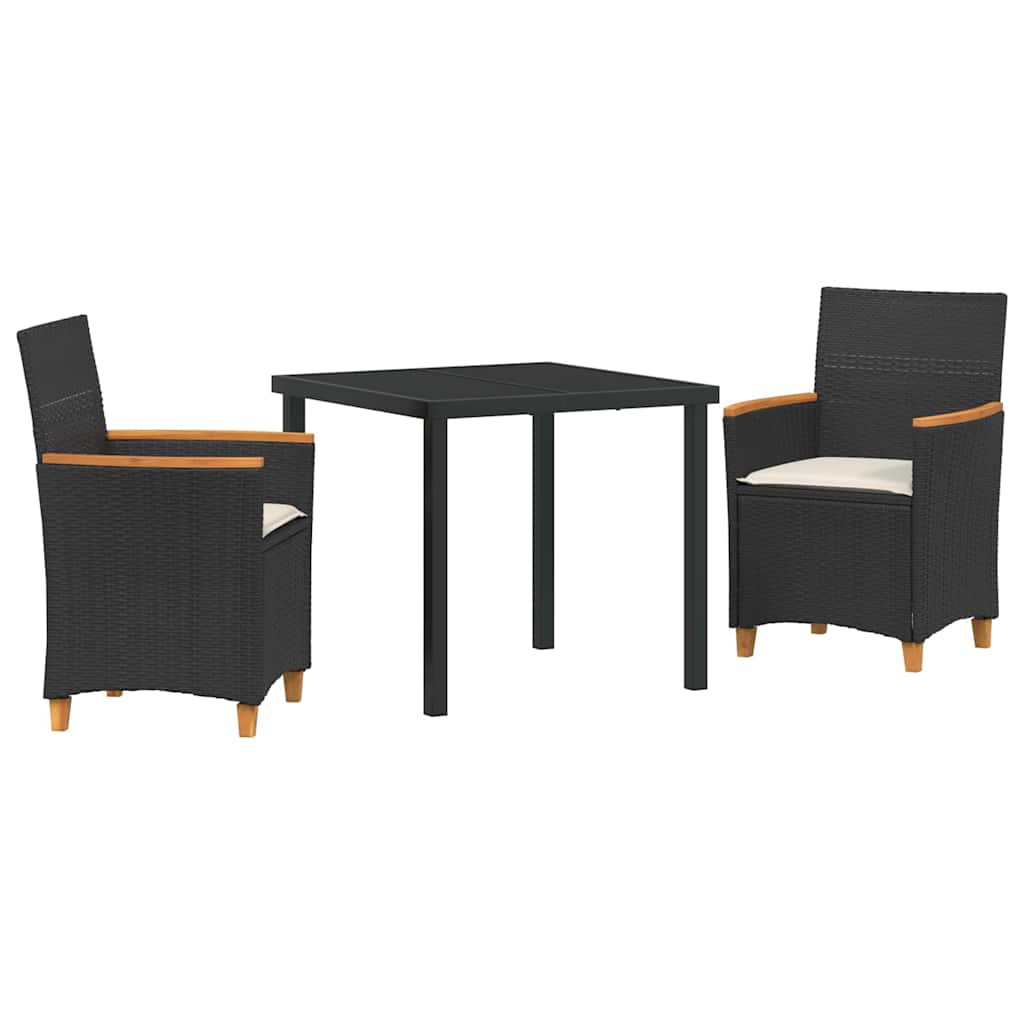 Tuin eettafelset 3 pcs Zwart poly rattan