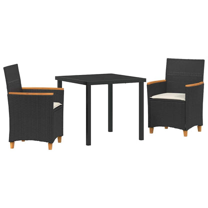 Tuin eettafelset 3 pcs Zwart poly rattan