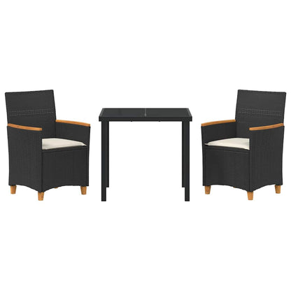 Tuin eettafelset 3 pcs Zwart poly rattan