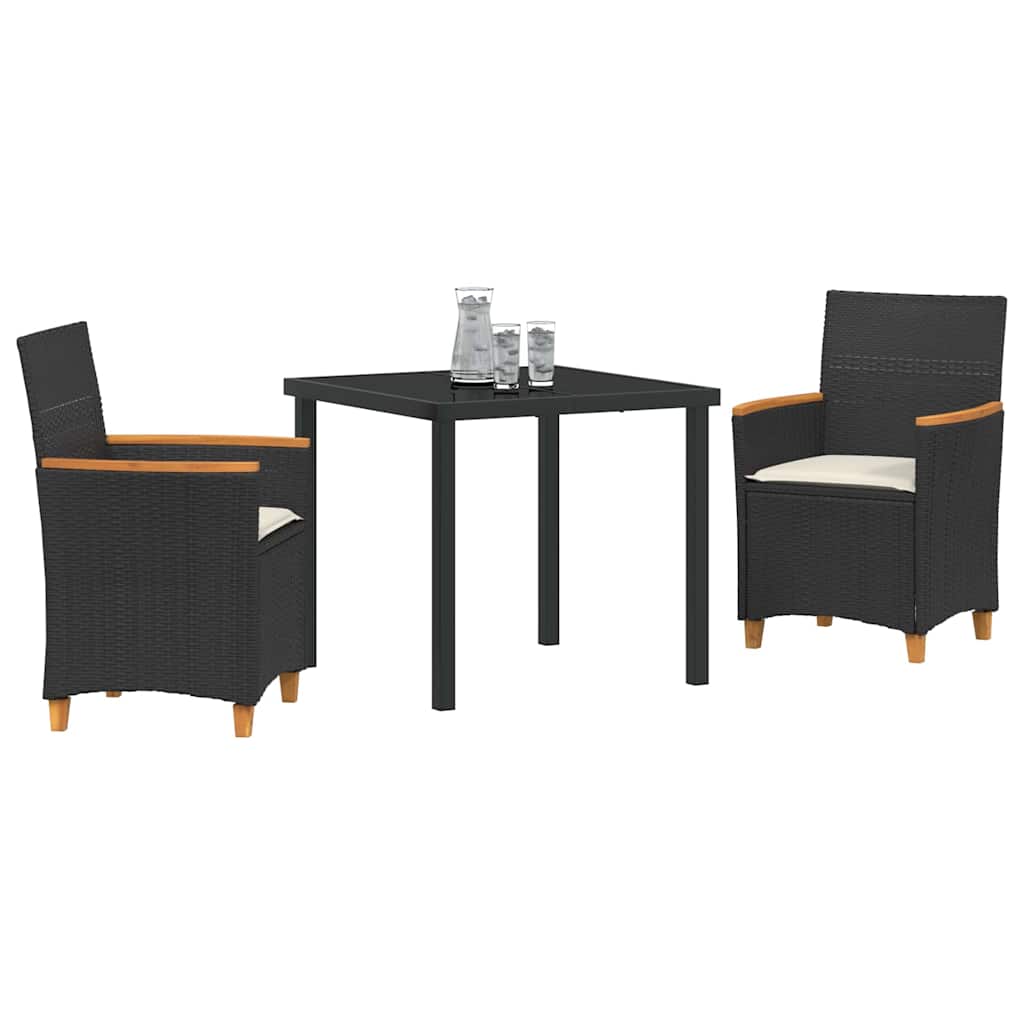 Tuin eettafelset 3 pcs Zwart poly rattan