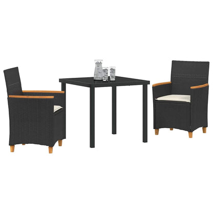 Tuin eettafelset 3 pcs Zwart poly rattan
