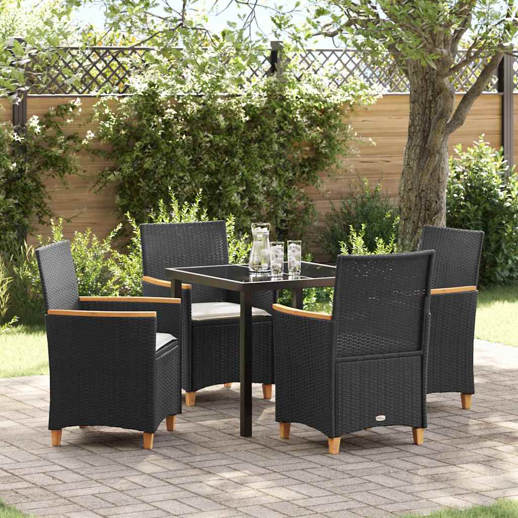 Tuin eettafelset 5 pcs Zwart poly rattan