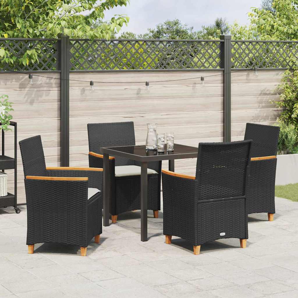 Tuin eettafelset 5 pcs Zwart poly rattan
