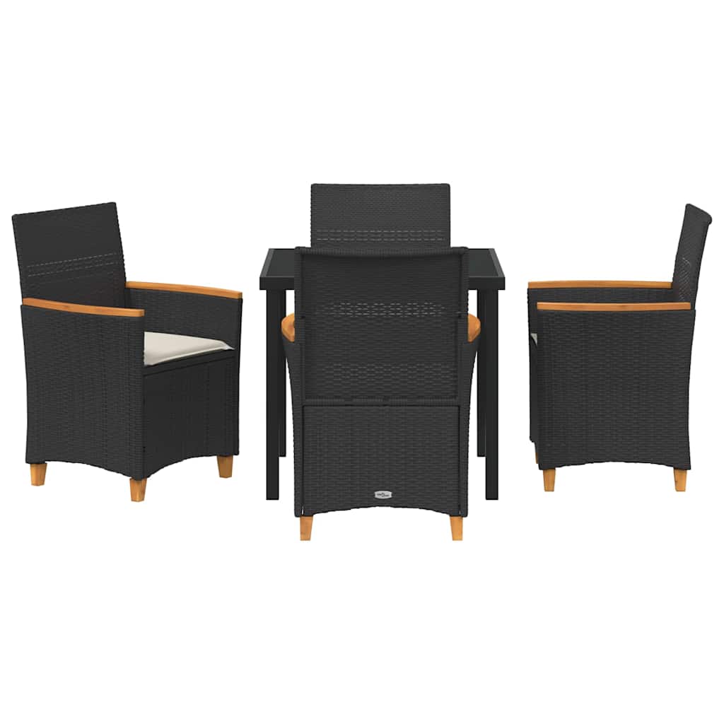 Tuin eettafelset 5 pcs Zwart poly rattan