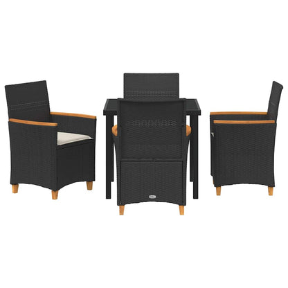 Tuin eettafelset 5 pcs Zwart poly rattan