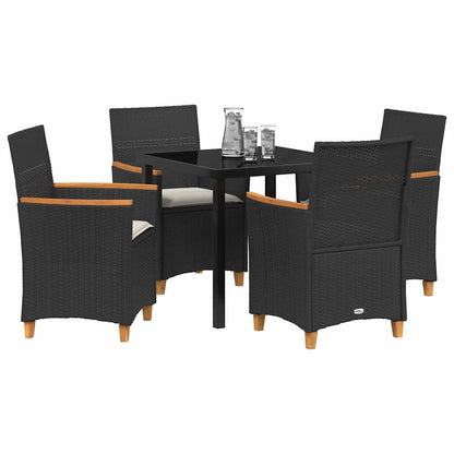 Tuin eettafelset 5 pcs Zwart poly rattan