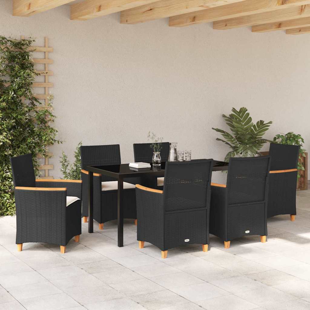 Tuin eettafelset 7 pcs Zwart poly rattan