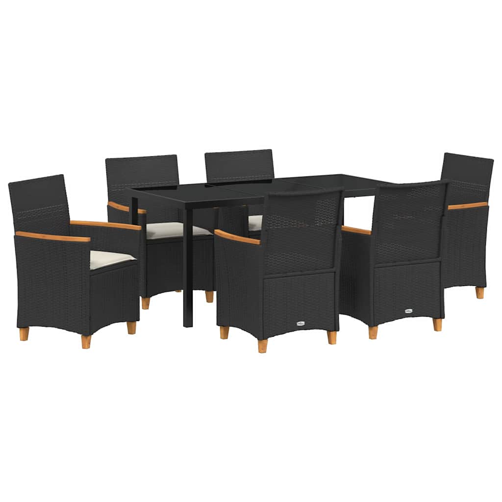 Tuin eettafelset 7 pcs Zwart poly rattan