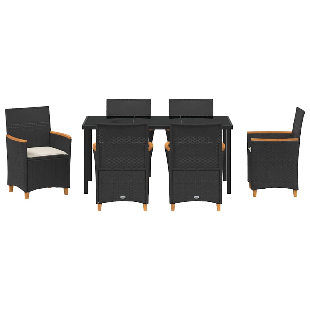 Tuin eettafelset 7 pcs Zwart poly rattan