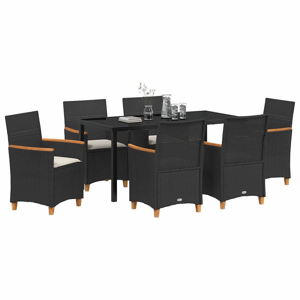 Tuin eettafelset 7 pcs Zwart poly rattan