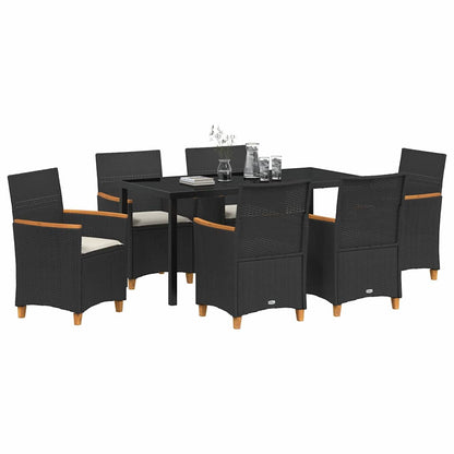 Tuin eettafelset 7 pcs Zwart poly rattan
