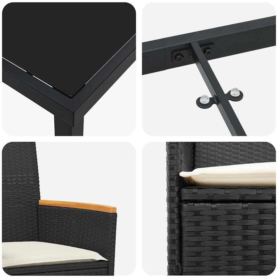 Tuin Eetset 7 pcs Zwart poly rattan