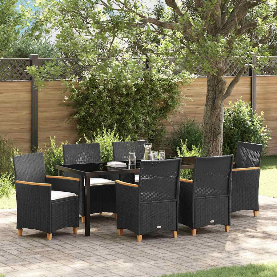 Tuin Eetset 7 pcs Zwart poly rattan