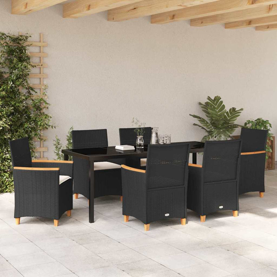 Tuin Eetset 7 pcs Zwart poly rattan