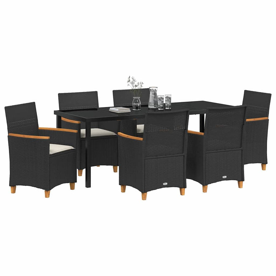 Tuin Eetset 7 pcs Zwart poly rattan